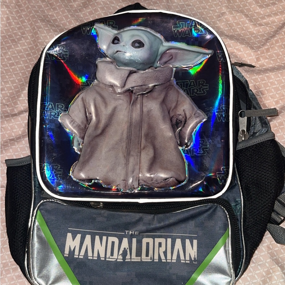 Star Wars Mandalorian Backpack with Baby Yoda Holographic Design